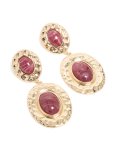 Goldair Gold & Red Stone Hammered Textured Double Drop Earrings