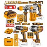 Ingco 3 Piece 20V Combo Kit Rotary Hammer Drill + Impact Drill + Impact Wrench COSLI250281