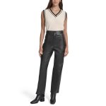 High Rise Faux Leather Straight-leg Pants -black