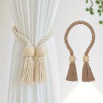 2PCS Magnetic Window Curtain Tiebacks Simple Wooden Tassel Curtain Buckle Curtain Holdback Suitable For Bedroom Living Room Kitc