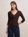 Orla Ruffle 3 4 Sleeve Top - 20 Chocolate