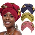 Awegeo Luxury Hand-woven Turbans For Women - Breathable Elastic Head Wraps With Bold Color Contrast & Twist Braids - Perfect For