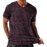 Short Sleeve Tops For Men Trendy Casual V Neck Fitted T Shirt Vintage Abstract Art Purple Print Basic Tees Lightweight Comfy Gym