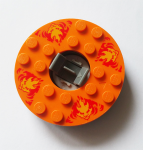 Parts Ninjago Turntable 6 X 6 X 1 1 3 Round Base With Orange Top And Bright Light Orange Faces On Red Flames Pattern Ninjago