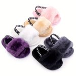 Cute Slip On Open Toe Furry House Shoes For Baby Girls Comfortable Lightweight Walking Shoes For Indoor Home All Seasons