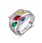 NJ512-CRI103591 Sterling Silver Personalized Names & Birthstones Ring