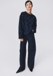 Eyelet-detail Sweatshirt - Navy Blue
