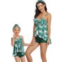 Matching Mom Or Daughter Green Leaf Frill Boyleg Bikini - XL