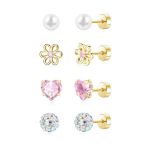 Children's Earrings Girls Set Cute Flowers Heart Pearl Stud Earrings
