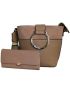 Fino Faux Leather Crossbody Shoulder Bag & Purse Set- Clay