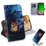 Oil Painting Owl Pattern Coloured Drawing Horizontal Flip Leather Case For Motorola Moto G7 Play With Holder & Card Slots & Wall