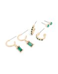 Goldair Gold Green Diamante Earrings 3-PACK