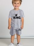 King & Crown Print 2PCS Boys Casual Print Comfortable Versatile Short Sleeve T-Shirt & Shorts Set Cool Lightweight And Comfy Sum