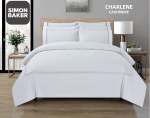 Simon Baker T200 Cotton Percale Embroidered Duvet Cover Set - Charlene Cashmere Various Sizes - White King 230CM X 220CM +2PIL