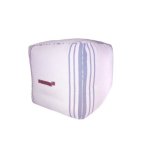 White & Navy Striped Puff 55X55X55 Cm