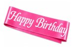 Party Happy Birthday Pink Sash White Print