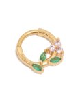 Goldair Gold Plated Surgical Steel Cubic Zirconia Flower & Leaves Clicker Ring