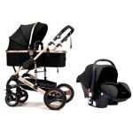 3 In 1 Belecoo Og Q3 Model Stroller & Car Seat Set With Nappy Bag - Khaaki