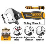 Ingco Wrench Adjust 2IN1 Stubby 156MM - Mica Online