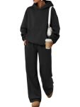 Trendy Queen 2 Piece Lounge Sweat Sets Plus Size Fall Fashion Matching Sweatsuits Wide Leg Pants Travel Outfit Winter Clothes Bl