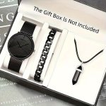 3PCS SET Men's Fashionable Stainless Steel Watch With Durable Mesh Strap & Bracelet & Necklace Perfect For Valentine's Day Birth