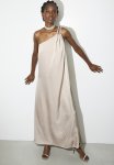 Embellished Asym Satin Trapeze Dress - Neutral