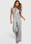 Pinstripe Wide Leg Jumpsuit - Grey