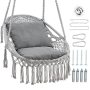 Homgava Hammock Chair Hanging Rope Swing Hanging Chair Max 330LBS 2 Cushions Included Macrame Swing Chair For Bedroom Indoor Outdoor Porch Patio