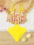 Girls Splicing Flower Graphic Bow Decor 1-PIECE Swimwear Summer Clothes Beach Vacation Gift