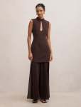 Pearl Petite High Neck Underlay Dress - 16 Dark Chocolate