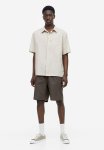 Relaxed Fit Linen-blend Shorts - Dark Grey