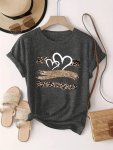 Plus Size Heart Print T-Shirt Casual Crew Neck Short Sleeve T-Shirt Women's Plus Sizeclothing