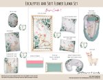 Floral Cot Bedding Set Eucalyptus And Soft Flower Llama