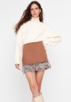 End Plush Detail Super MINI Woven Skirt - Camel
