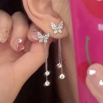 1 Pair Elegant Butterfly Dangle Earrings Rhinestone Tassel Zinc Alloy Fashion Jewelry For Women Versatile Design For Daily Wear
