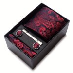 1 Set Of Men's Paisley Tie Pocket Square Handkerchief Tie Clip And Cufflinks Necktie Box Suit Accessories Ideal Choice For Gifts