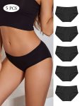 5PCS Solid Seamless Briefs Simple Comfy Breathable Stretchy Intimates Panties Women's Lingerie & Underwear
