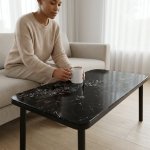 Marble-effect Coffee Table With Round Metal Legs - Black