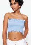 Strapless Flexible Knitted Blouse - Light Blue