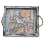 Handmade Wooden Tray With Whimsical Countryside Art