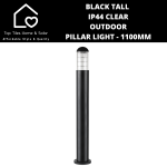Black Tall IP44 Clear Outdoor Pillar Light - 1100MM