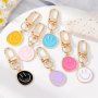 7PCS Cute Smile Face Keychain Candy Color Alloy Key Chain Ring Bag Backpack Charm Earbud Case Accessories Women Daily Uses Gift