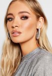 Diamante Cluster Hoop Earrings - Silver