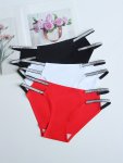 3PCS Double Straps Seamless Briefs Soft & Breathable Hollow Intimates Panties Women's Lingerie & Underwear