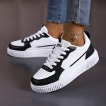 Women's Fashion Sneakers Low Top Lace-up Casual Shoes Solid Color With Eva Sole And Fabric Inner Lining All-season Comfort Footw