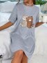 Women's Cute Bear Print Sleepwear Dress Short Sleeve Round Neck Tee Dress Comfortable Nightgown