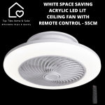 White Space Saving Acrylic LED Ceiling Fan With Remote Control - 55CM