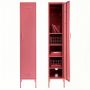 Steel Single Door Skinny Wardrobe Storage Cabinet Cupboard Locker - Raspberry Pink