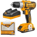 Ingco - Cordless Drill 20V Drill & Screwdriver Bit Set 16-PIECES Combo