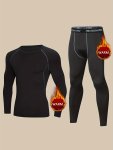 Men's Thermal Underwear Set Skiing Winter Warm Base Layers Tight Long Sleeve Round Neck Top & Bottom Pants Set